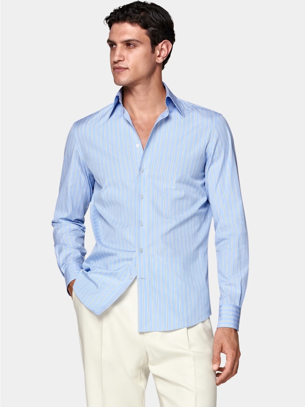 Suitsupply Blue Striped Point Collar Dress Shirt